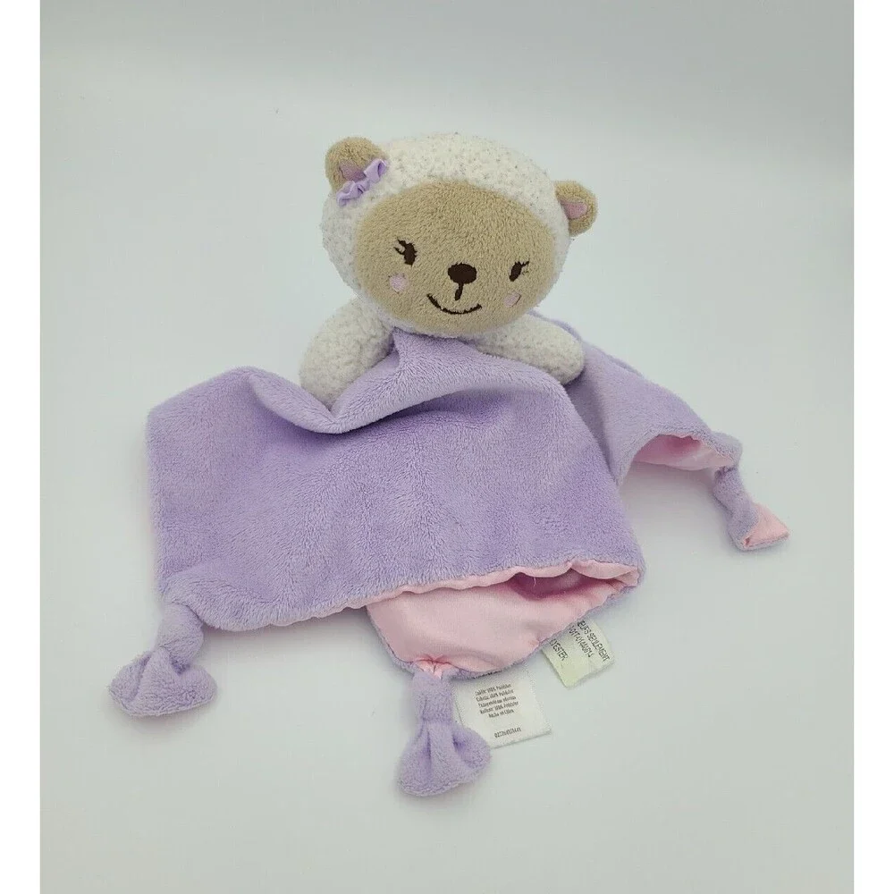 Cuddle Time Lamb Blanket Lovey Purple Satin Pink Back Baby
